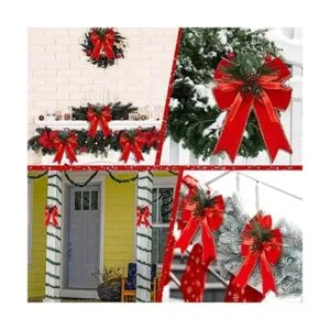 6 piezas de lazo de Navidad a cuadros con cono de pino_6