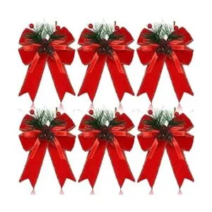 6 piezas de lazo de Navidad a cuadros con cono de pino_1