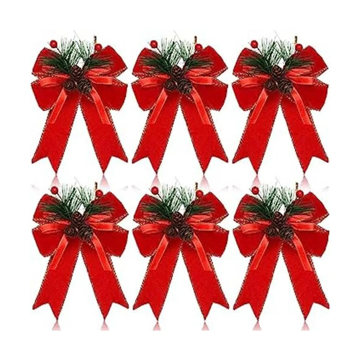 6 piezas de lazo de Navidad a cuadros con cono de pino_1