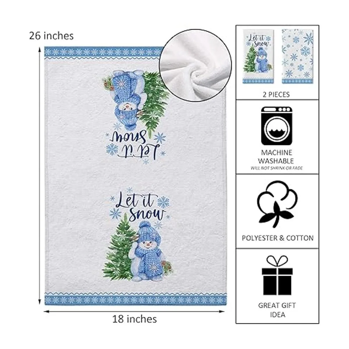 Seliem Winter Let it Snow Snowman Juego de 2 toallas de_3
