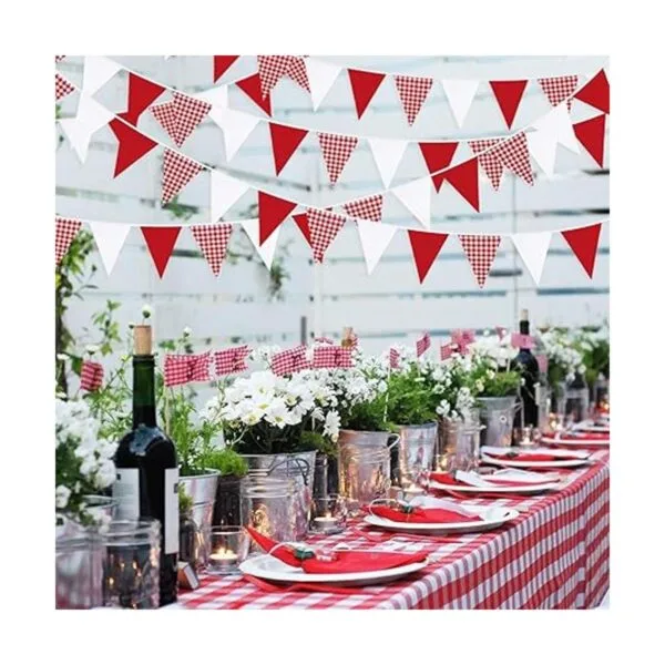 Decoración de fiesta roja de 32 pies diseño a cuadros_4