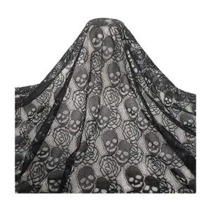 Tela de encaje de calavera negra 59 x 72 pulgadas encaje_1