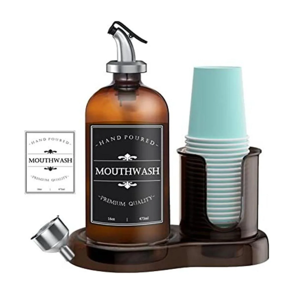 Dispensador de enjuague bucal de vidrio ámbar con_1