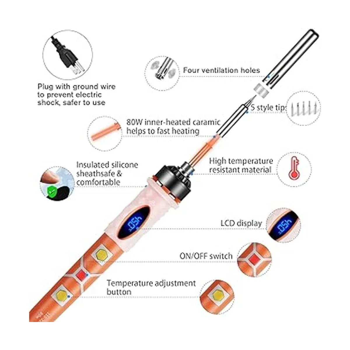 Kit de soldador soldador digital LCD de 80 W de_4