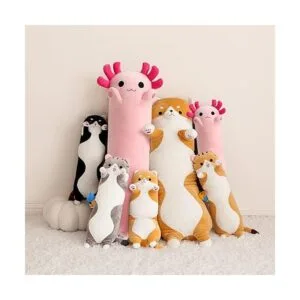 PEACH CAT Almohada de peluche de axolote largo rosa de 20_6