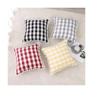 Juego de 2 fundas de almohada de otoño a cuadros negros y_6