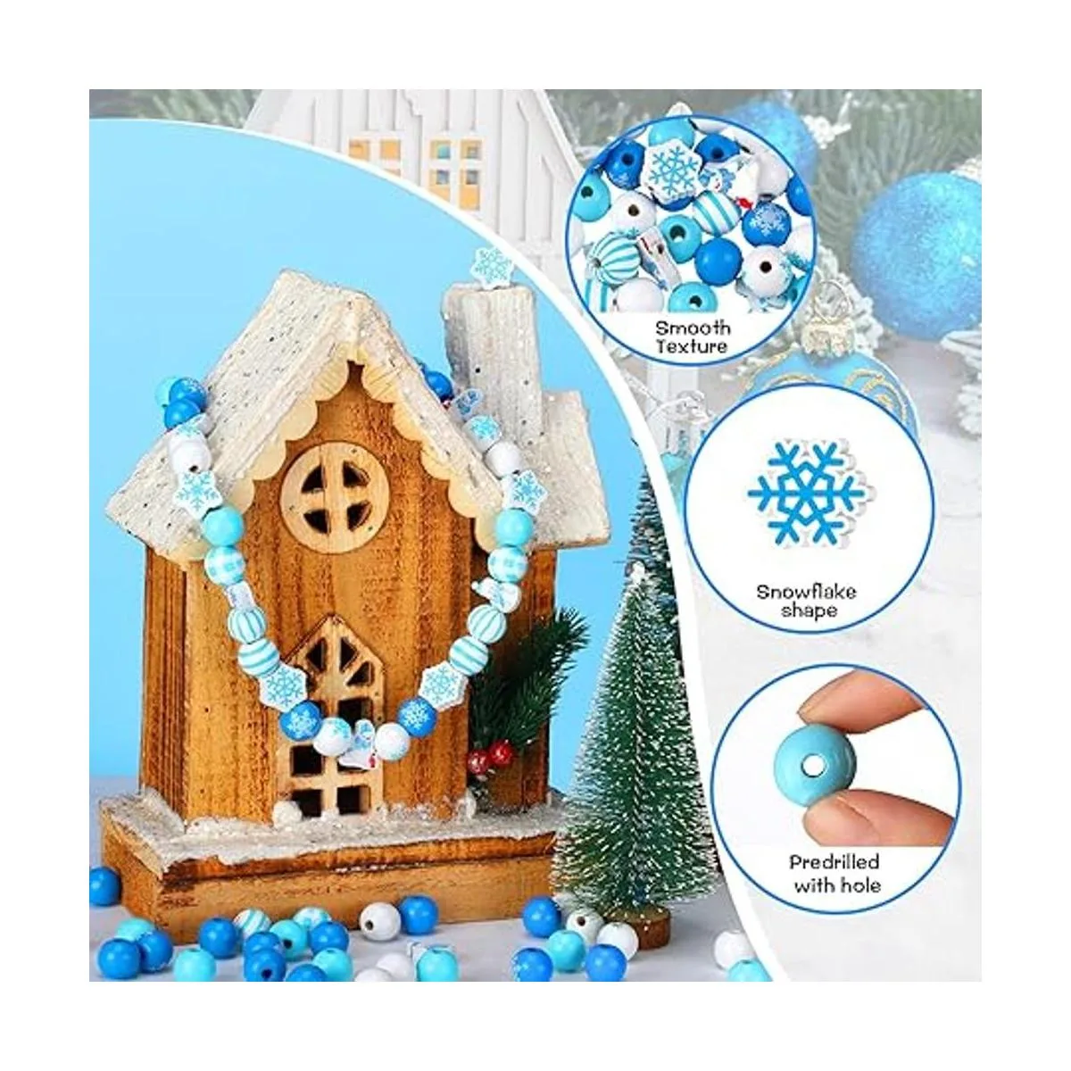 200 cuentas de madera de Navidad copos de nieve de_6