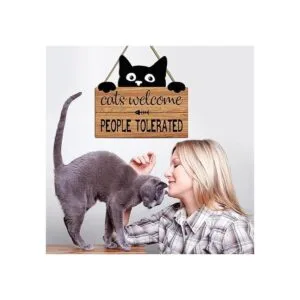 LHIUEM Divertido letrero de bienvenida para gatos placa_4