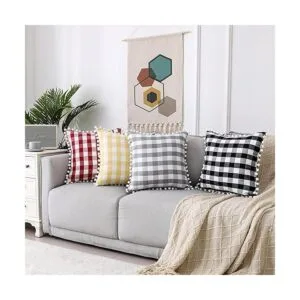 Juego de 2 fundas de almohada de otoño a cuadros negros y_7