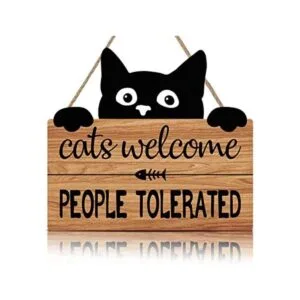 LHIUEM Divertido letrero de bienvenida para gatos placa_1
