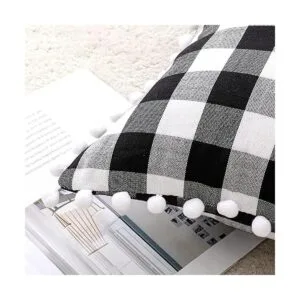 Juego de 2 fundas de almohada de otoño a cuadros negros y_2