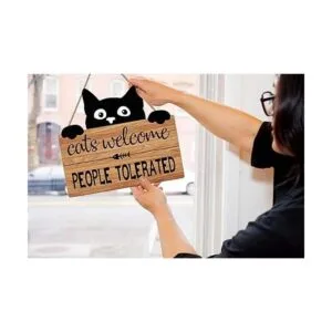 LHIUEM Divertido letrero de bienvenida para gatos placa_2