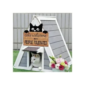 LHIUEM Divertido letrero de bienvenida para gatos placa_5