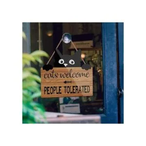 LHIUEM Divertido letrero de bienvenida para gatos placa_3