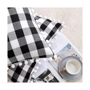 Juego de 2 fundas de almohada de otoño a cuadros negros y_5