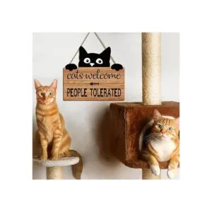 LHIUEM Divertido letrero de bienvenida para gatos placa_6