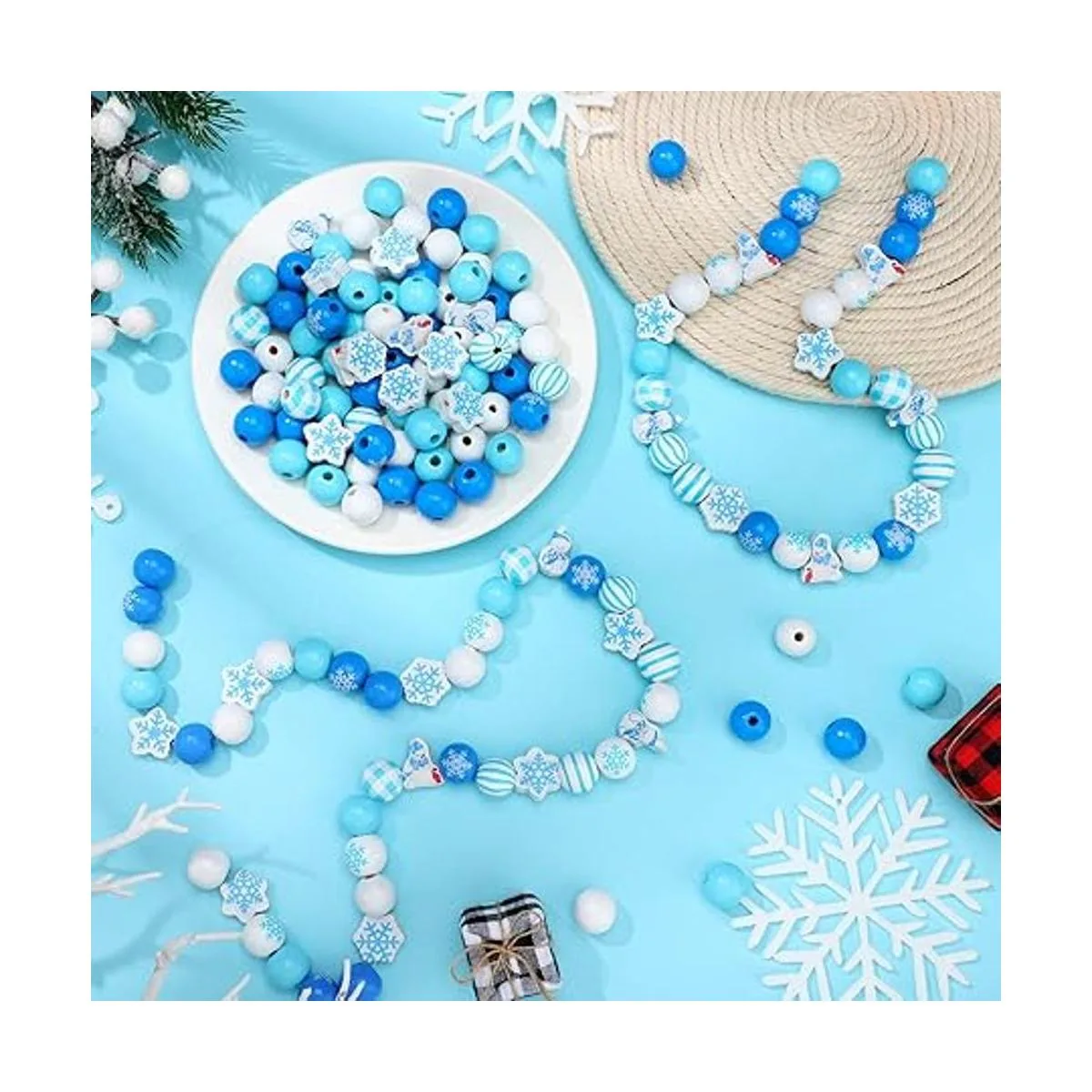 200 cuentas de madera de Navidad copos de nieve de_4