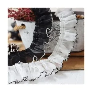 Kuasting Tela de encaje plisada con volantes de 6 yardas_3