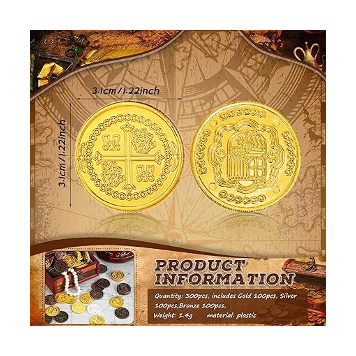 300 monedas de oro de plástico monedas de pirata monedas_3