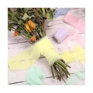 6 rollos de cinta de seda de gasa con flecos hechos a mano_6