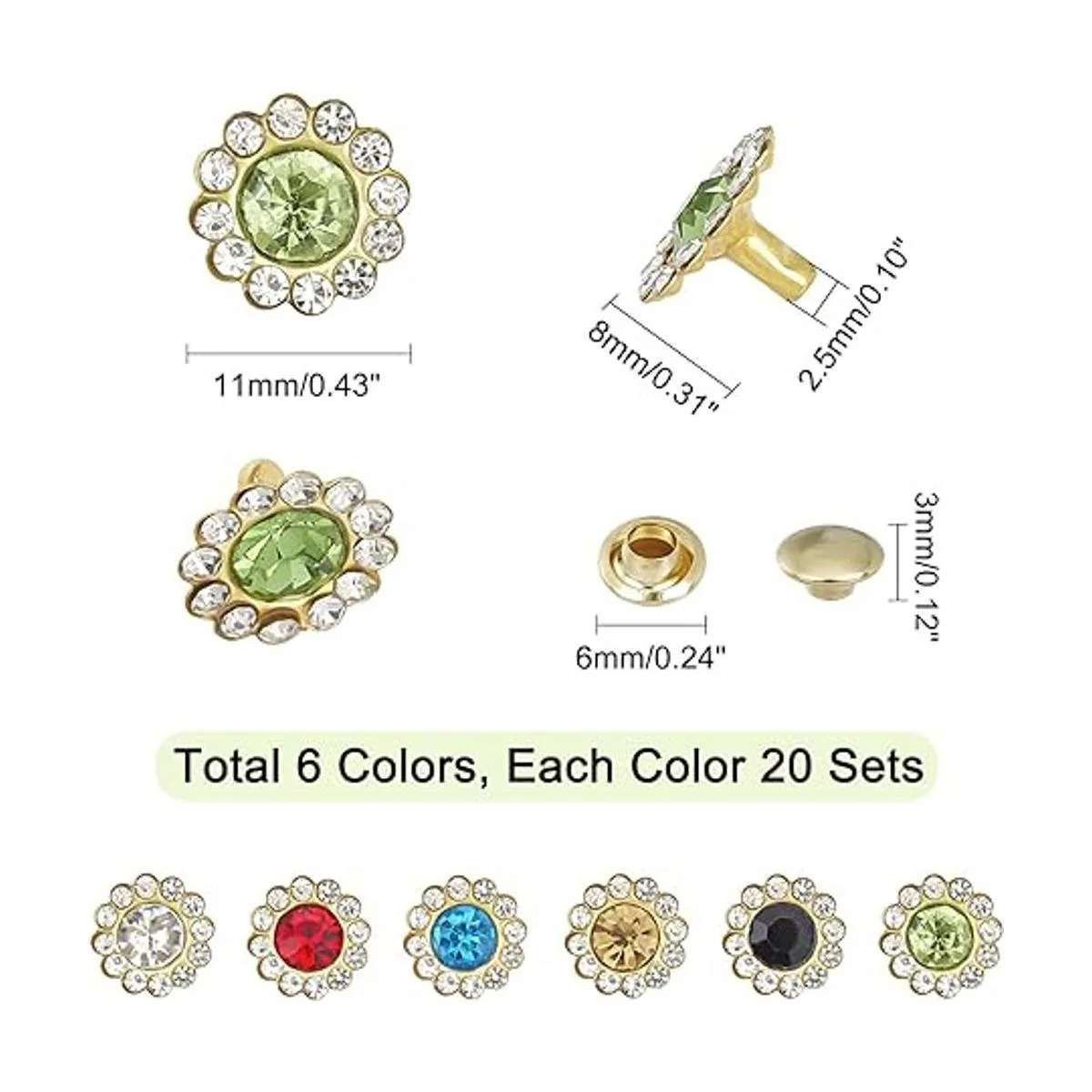 WADORN 120 juegos de remaches de diamantes de imitación de_3