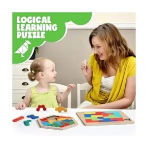 Paquete de 3 bloques de rompecabezas de madera hexagonal_6