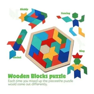Paquete de 3 bloques de rompecabezas de madera hexagonal_7
