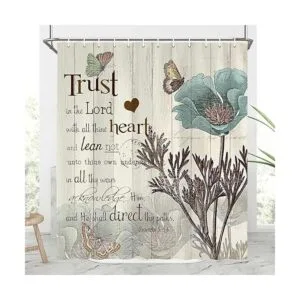 Cortina de ducha rústica elegante con tulipán de color_3