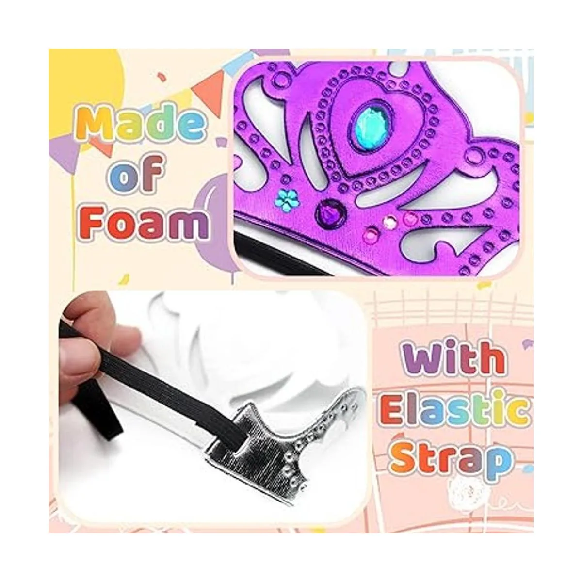 Benvo 12 tiaras de espuma y coronas con calcomanías de_4