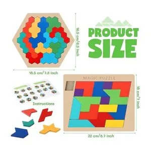 Paquete de 3 bloques de rompecabezas de madera hexagonal_2