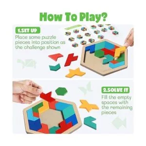 Paquete de 3 bloques de rompecabezas de madera hexagonal_5