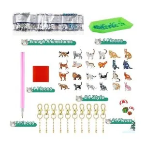 24 llaveros de pintura de diamantes de gato llavero de_5