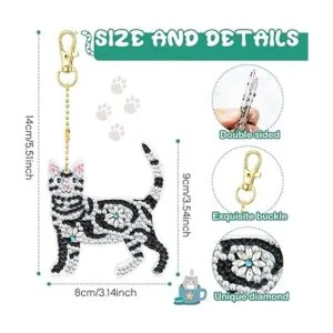 24 llaveros de pintura de diamantes de gato llavero de_3