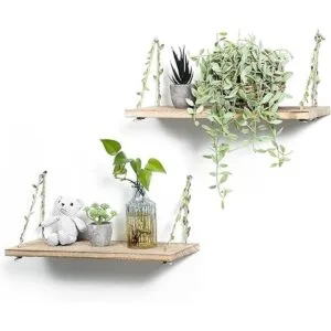 MITIME Estantes flotantes colgantes de cuerda de hoja_7