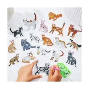 24 llaveros de pintura de diamantes de gato llavero de_7