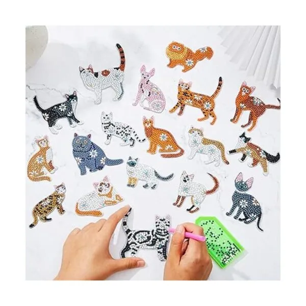 24 llaveros de pintura de diamantes de gato llavero de_7