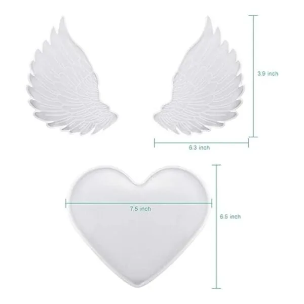 Molde de resina de corazón moldes de silicona con alas de_5