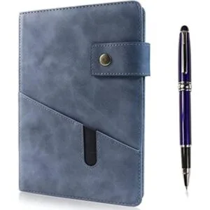Cuaderno de cuero rayado azul A5 para hombres y mujeres_1