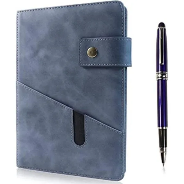 Cuaderno de cuero rayado azul A5 para hombres y mujeres_1