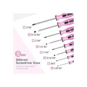 FASTPRO Juego de 8 destornilladores magnéticos rosados con_2