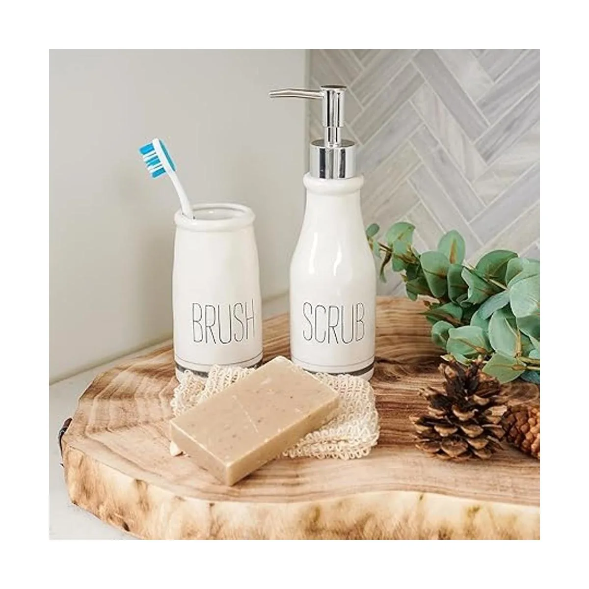 Mud Pie Bistro Dispensador de jabón y soporte para_6