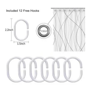 Cortina de ducha de tela a rayas grises y blancas para_5