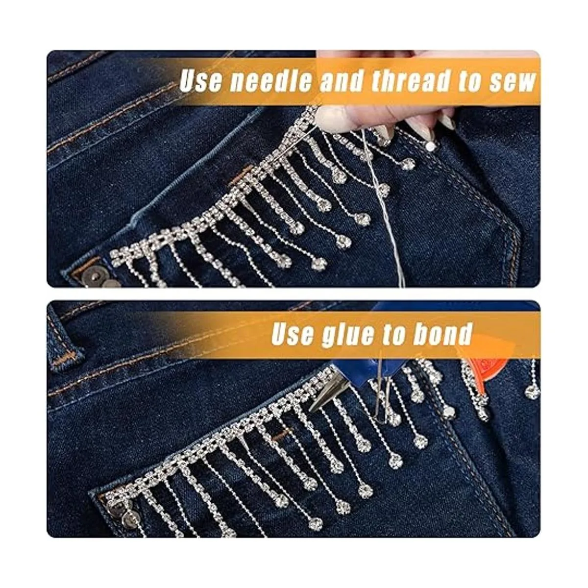 Cadena de borla de cinta de diamantes de imitación de 2_5