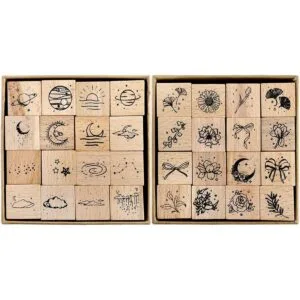 Hacaroa Juego de 32 sellos de goma de madera diseño_1