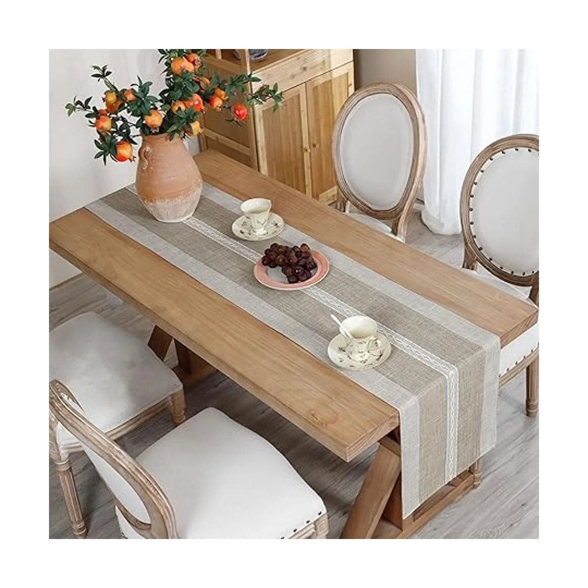 Camino de mesa de centro de mesa trenzado a rayas rústicas_3