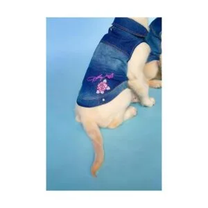 Dolly Doggy Parton Chaqueta de mezclilla azul con cuello_2