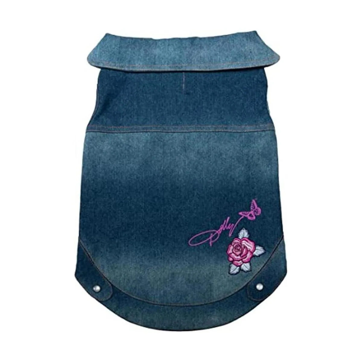 Dolly Doggy Parton Chaqueta de mezclilla azul con cuello_1