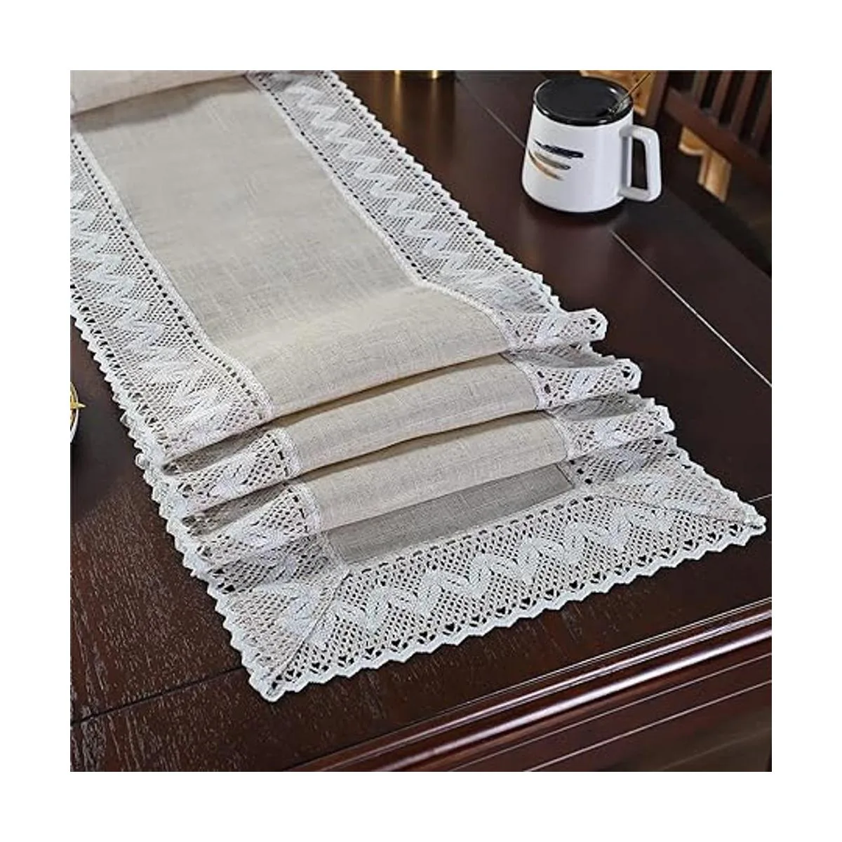 Camino de mesa de lino rústico estilo rústico de lino_6