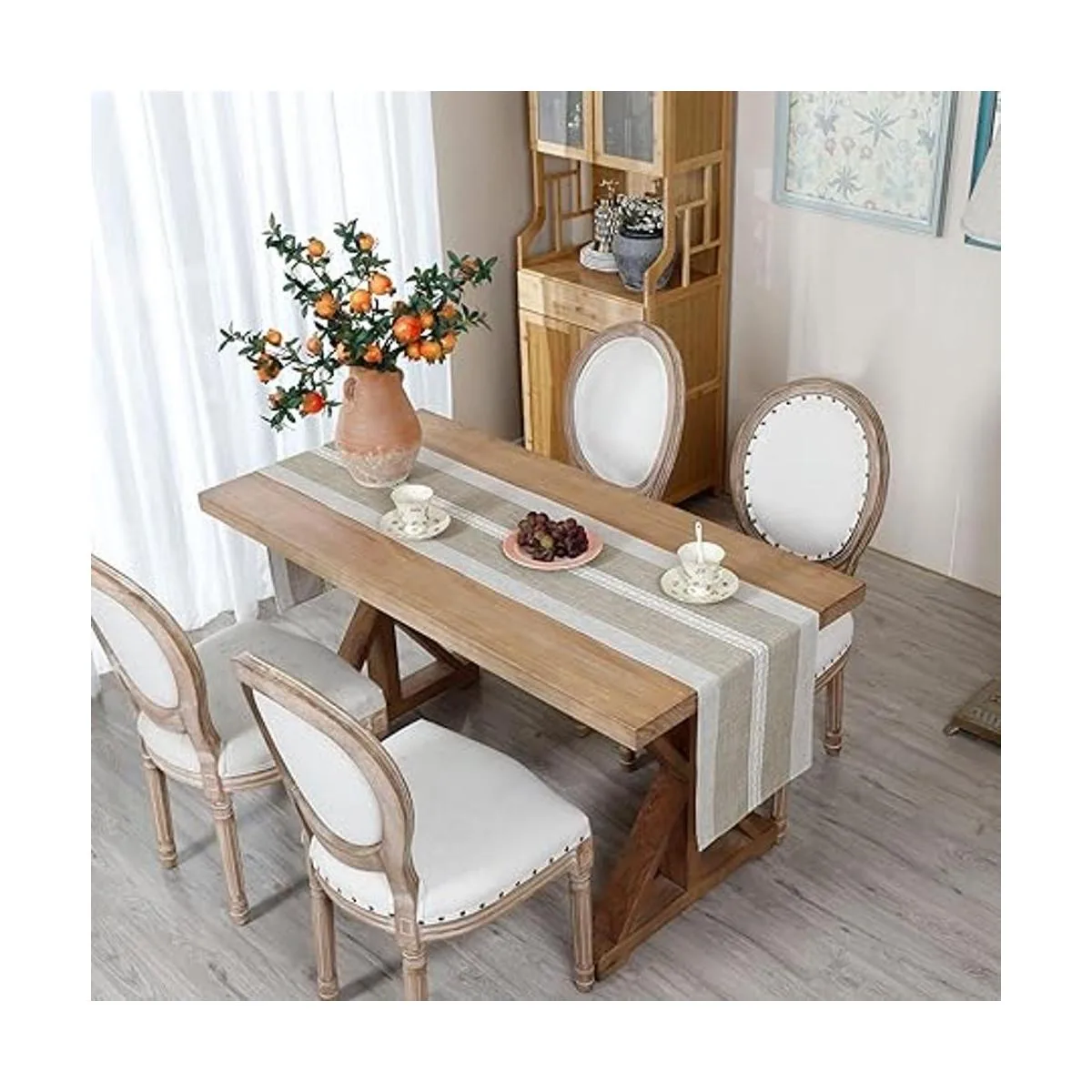 Camino de mesa de centro de mesa trenzado a rayas rústicas_4