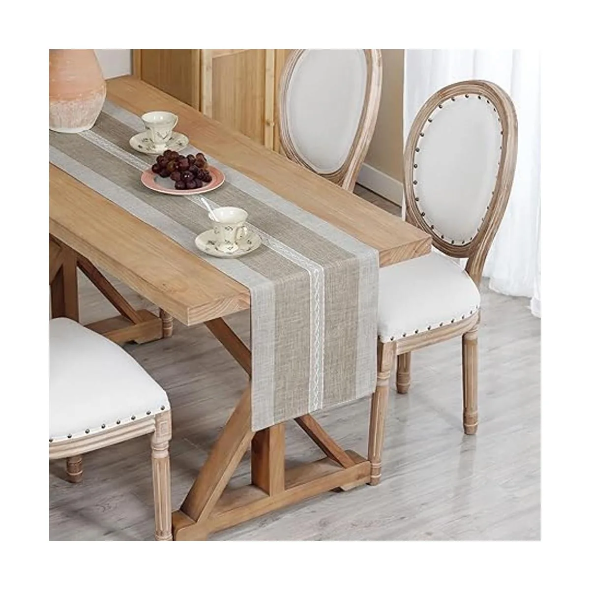 Camino de mesa de centro de mesa trenzado a rayas rústicas_2